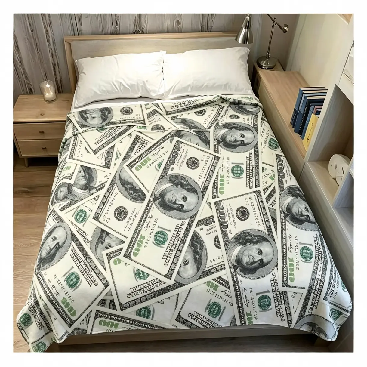 US Dollar Print Flannel Throw Blanket, Soft Cozy Money Graphic for Adult Blanket Kids Blanket, Funny Dollar Design for Sofa Bed Couch Bedroom Home Decor All-Season Gift for Family Friends
