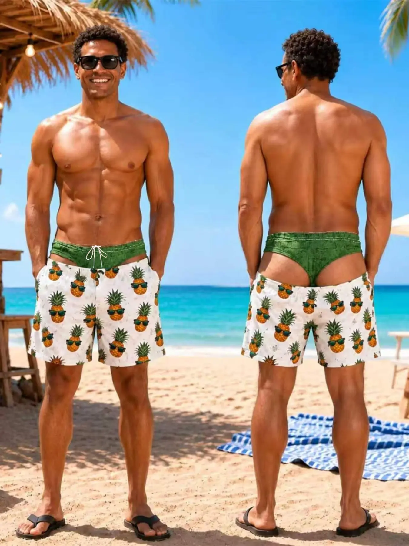 2026 Summer Funny Fake Buttocks Swim Trunks for Men, Leopard Print Beach Party Board Shorts, Casual Fitted Style, Fun Gift for Boyfriend/husband