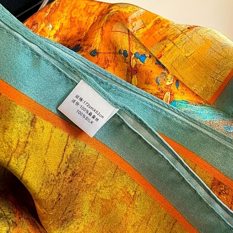 Women's 100% Silk Scarf - Lightweight and breathable, featuring a vibrant autumn leaf pattern, the long shawl is ideal for stylish layering, a great gift for mom, and a versatile and elegant accessory