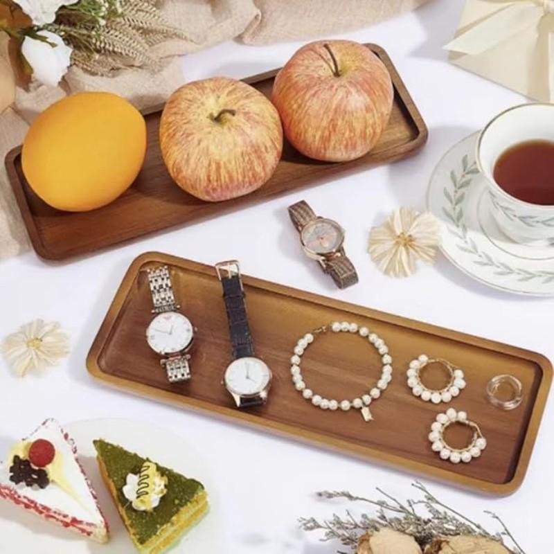 Rectangular Wooden Tray, Juniper Wood Tray, Salad Serving Plates, Multi-Functional Fruit Dessert Coffee Snack Cake Cheese Bread Storage Tray