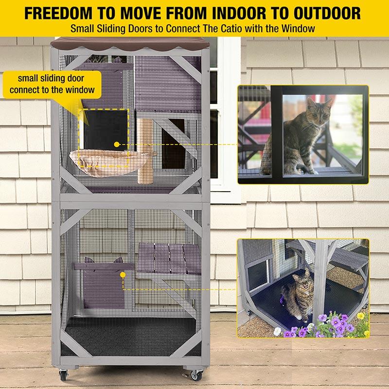 Aivituvin-AIR22-M Medium Wooden Outdoor Cat Catio with Wheels| Connecting with Window,Cat Furniture,Cat Enclosure connect to slider door