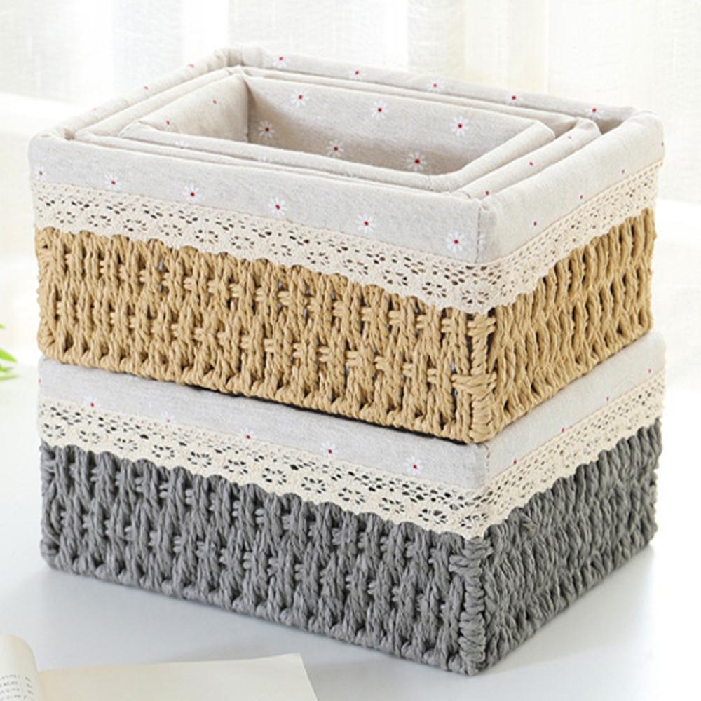 Handwoven Storage Basket with Lid, Desktop Snack Organizer, Living Room Toy Rack, Key and Makeup Holder, Home Organization