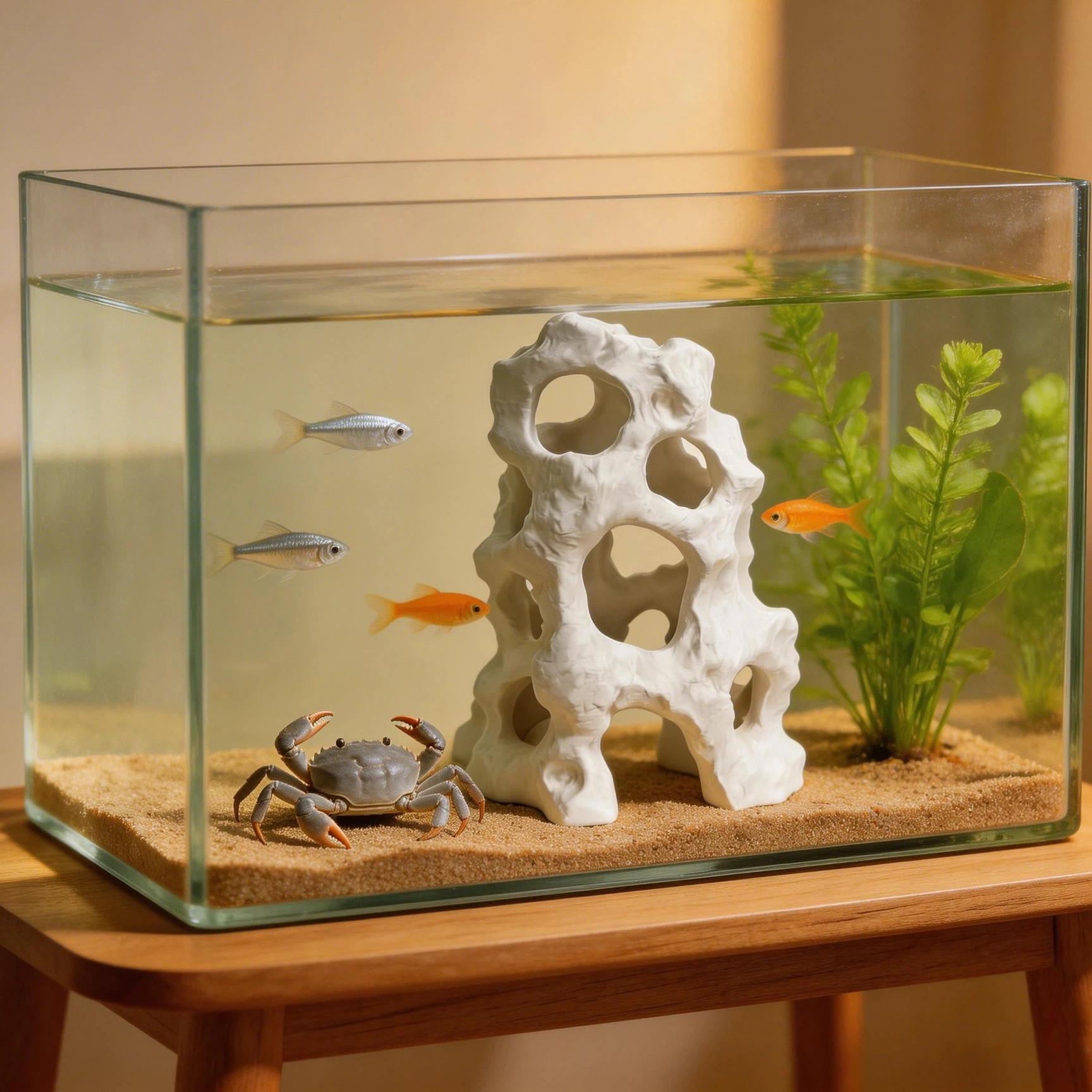 Fish Tank Decorative Hideout, 3D Printed Pla Aquarium Ornament, Hollow Cave Fish Shelter, Freshwater & Saltwater Compatible, Stress Relief for Fish