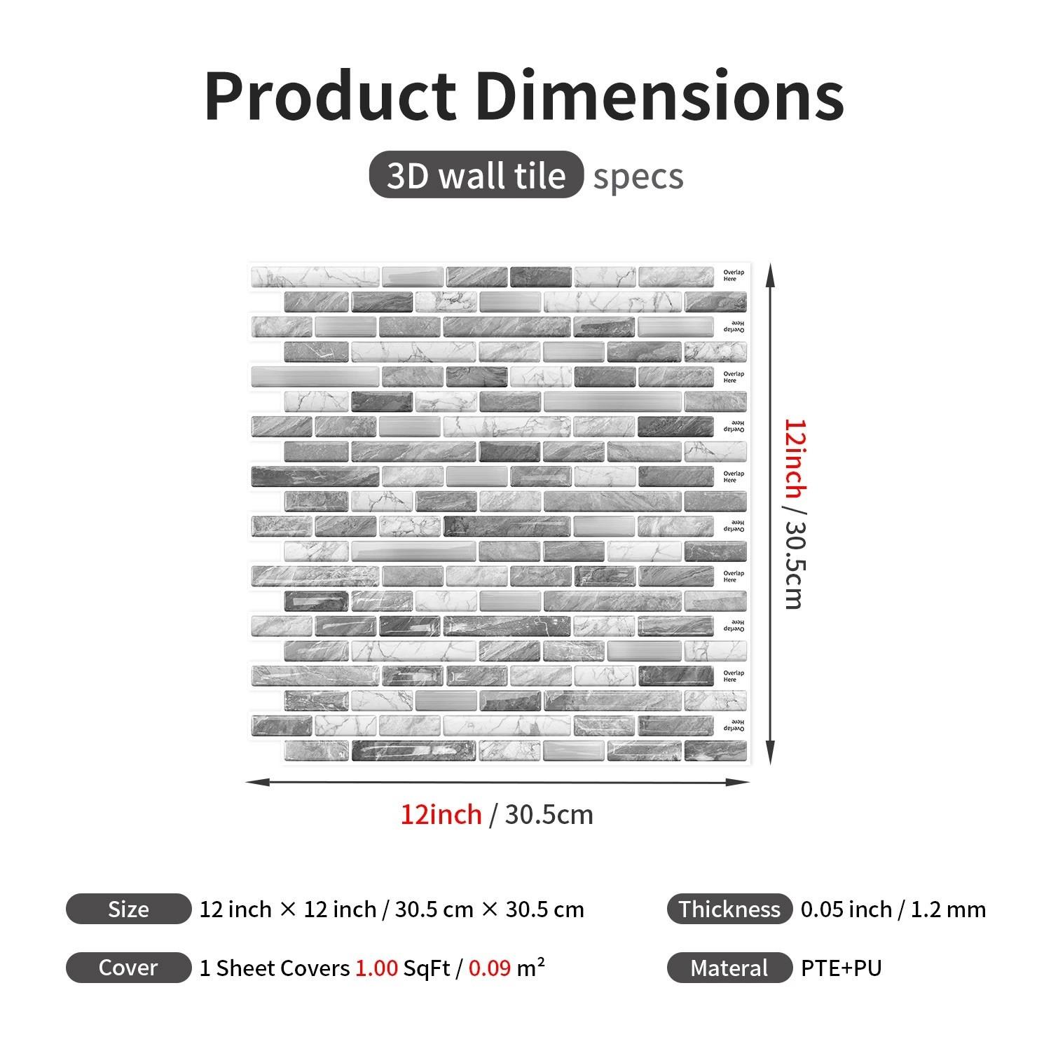 6/10pcs PVC Glazed Tiles, 3D Mosaic Stickers, Kitchen Stickers, Bathroom Waterproof Wall Stickers, Wall Renovation Color Change Wallpaper, Walecorative Stickers, Gift, Home Decor