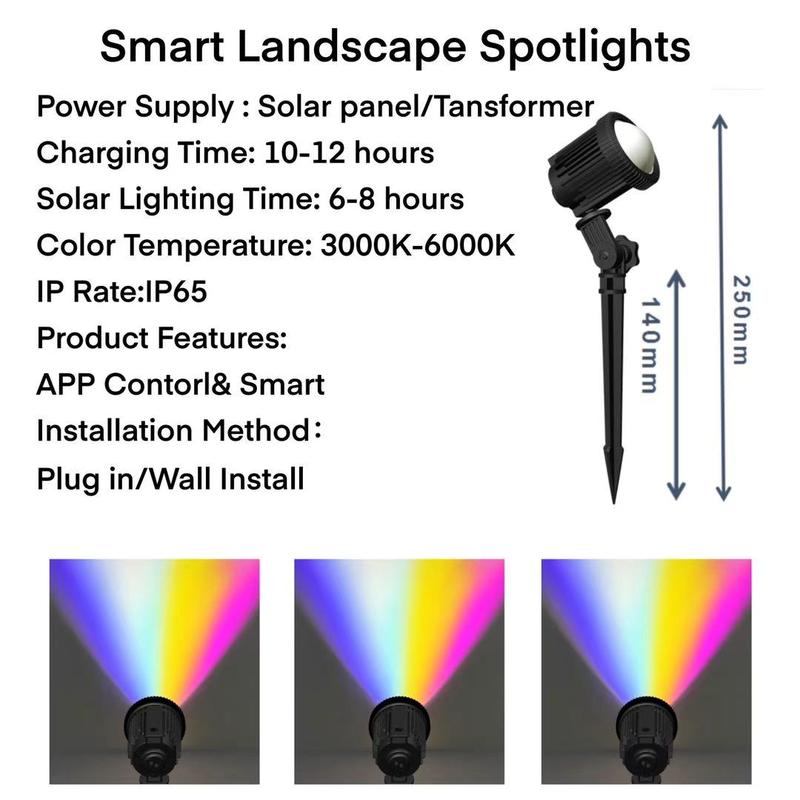 Smart Solar Spotlights Set of 6, APP Control, Total Length 42.7 Feet, 16 Million Colors, Ip65 Waterproof, Garden Path Lawn Decor, Outdoor Landscape Lighting