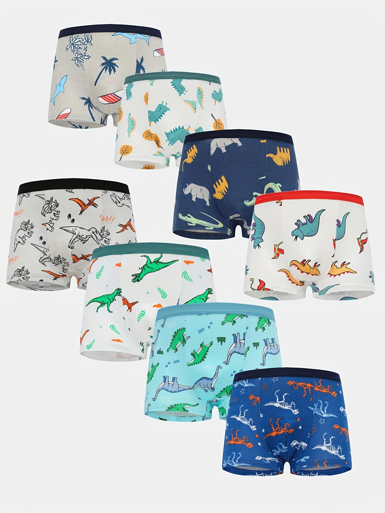 6-Pack Boys' Boxer Briefs, Casual Dinosaur Print Underwear with Color Mixing for Toddlers Ages 2-7 Years, Size 4-5Y, Cartoon Print, 2-3Y