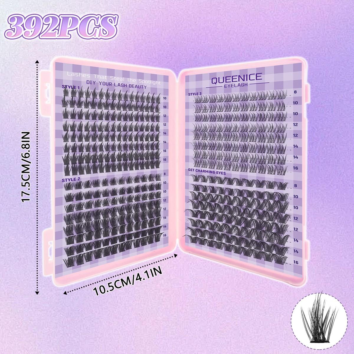 392pcs Individual Lash Clusters EyelashExtension Kit with Glue Tweezers RemoverCream CC Curl Mixed 8-16mm LargeCapacity Home DIY Beginners Friendly