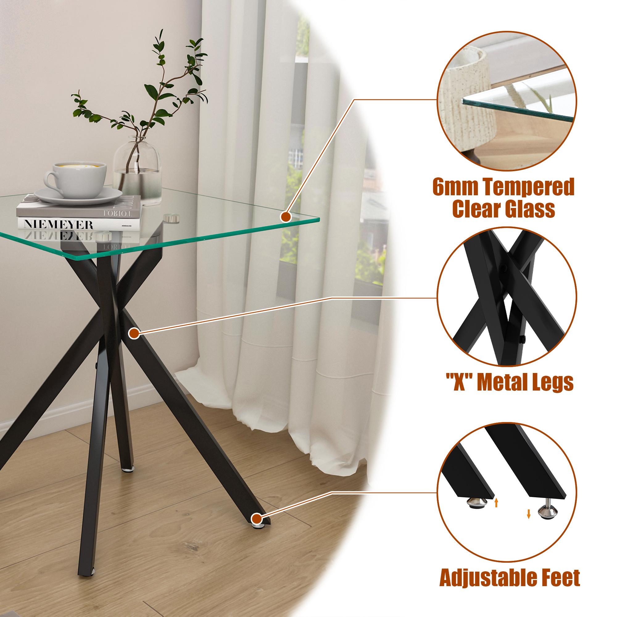 2-Piece Square Tempered Glass Side Table | 17.72" Clear End Tables set of 2 with Golden/Black/Silver Legs for Sofa/Bedroom