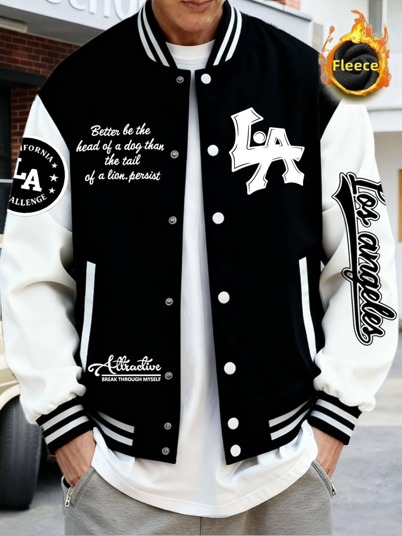 Trendy Baseball Jacket La Style, Colorblock Sleeves, Button Closure, Stretch Fabric, All Season Comfortable Outerwear, High-Quality Stitching