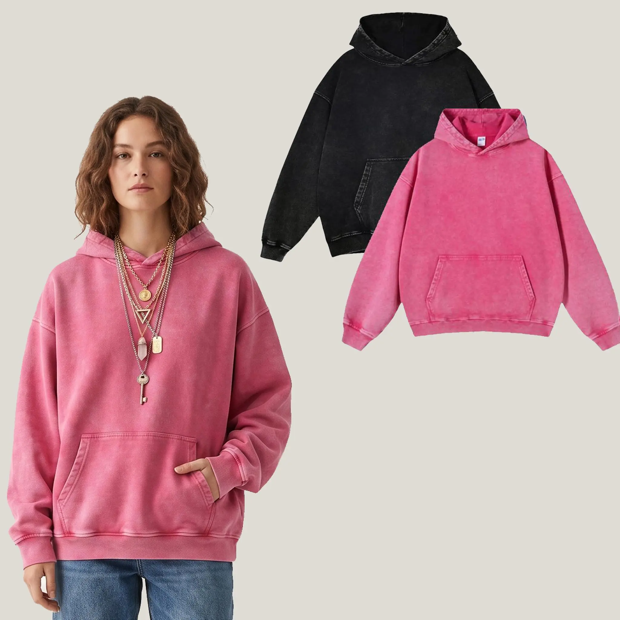 2 Pack Heavyweight Acid Wash Hoodie Oversized Vintage Hoodies Unisex Distressed Faded Pullover Sweatshirt for Men Women Couples Y2K Streetwear Baggy Drop Shoulder Casual Comfy Loungewear Fall Winter Basic Everyday Fashion Tops