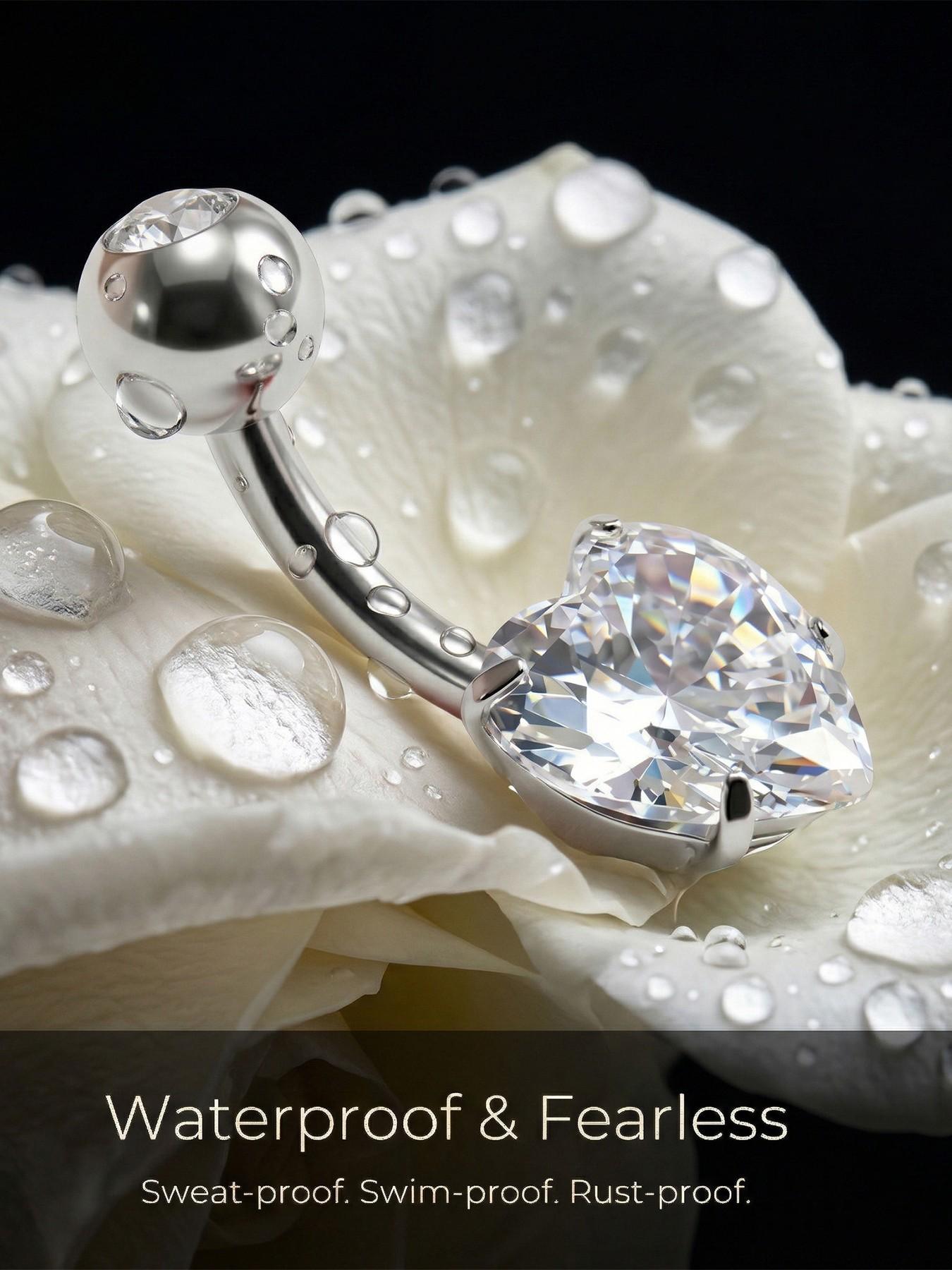 Titanium Belly Button Rings, Internally Threaded 8-16mm Long Belly Ring, Heart CZ Navel Rings for Women 14G Belly Piercing Jewelry