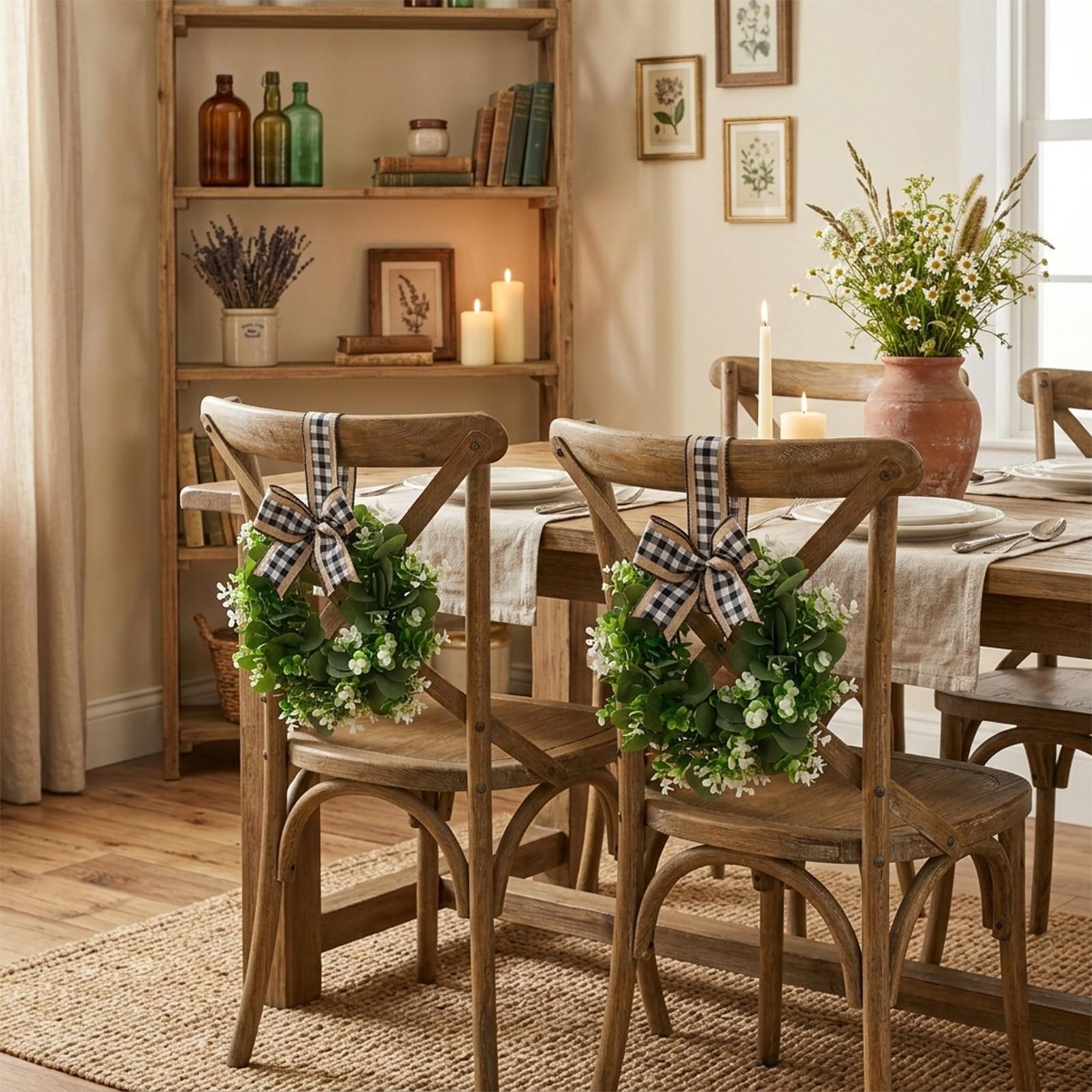 2 Piece Bowknot Artificial Eucalyptus Leaf Wreath Hanging Decoration, Decorative Floral Garland for Home & Party Use