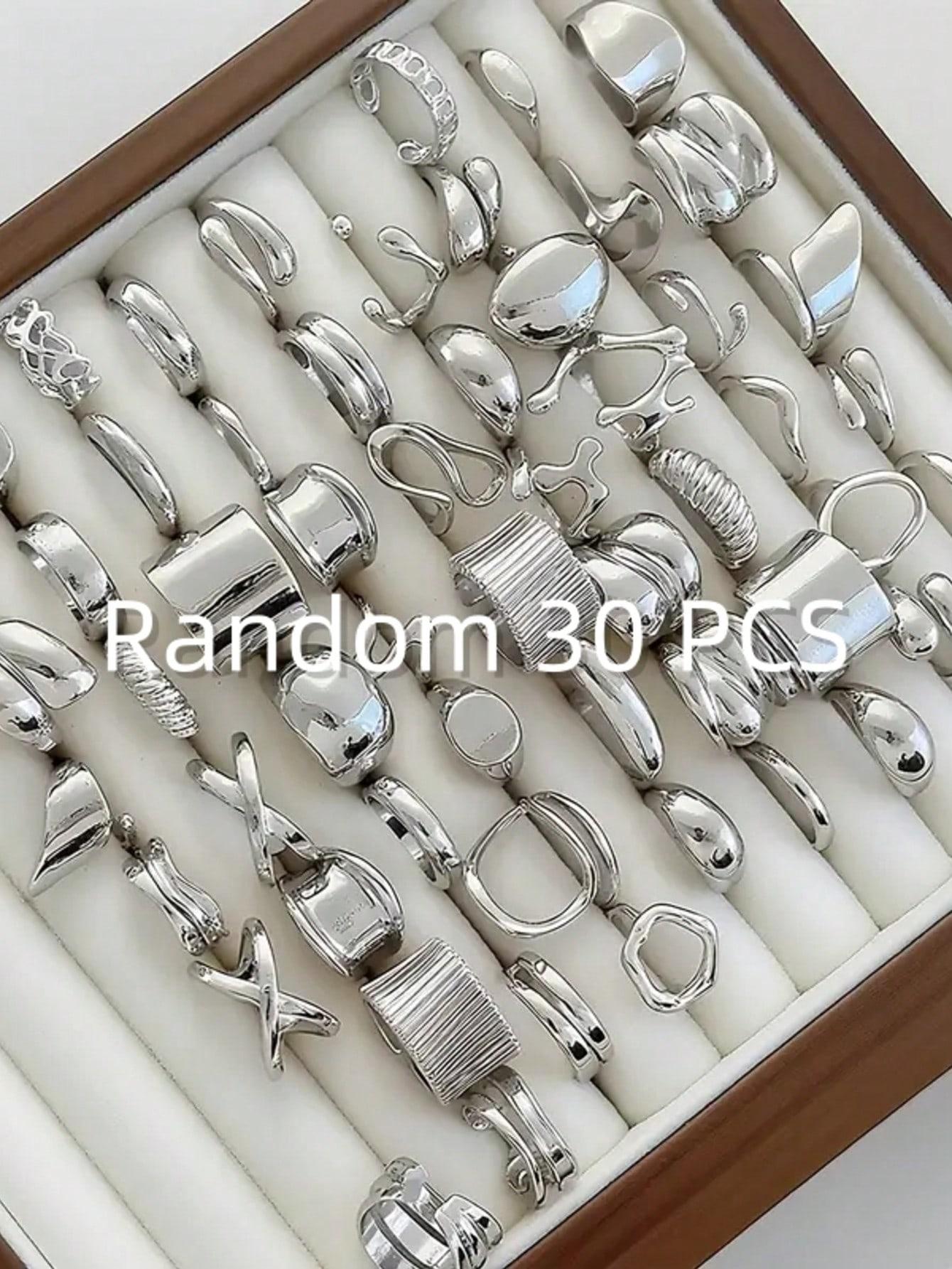 Women's Fashion Ring Set Silver Color Irregular Smooth Geometric Liquid Rings Exaggerated Old Money Style Stackable Wide Bands Dainty Stacking Rings