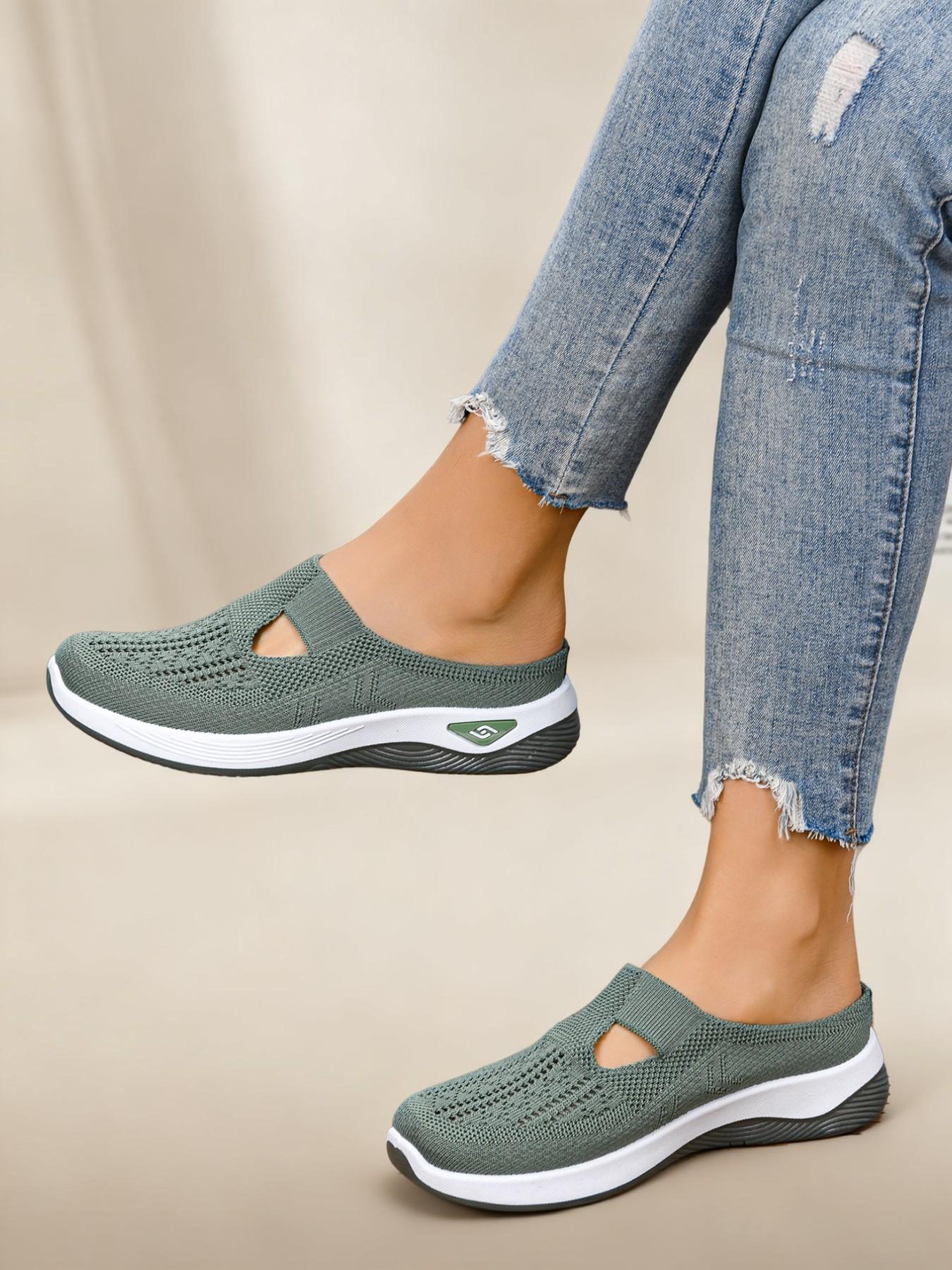 New Women's Casual Sandals, Comfortable Fashion Slip-Ons, Lightweight Soft Sole Mesh Shoes, Outdoor Commute Half-Sandals