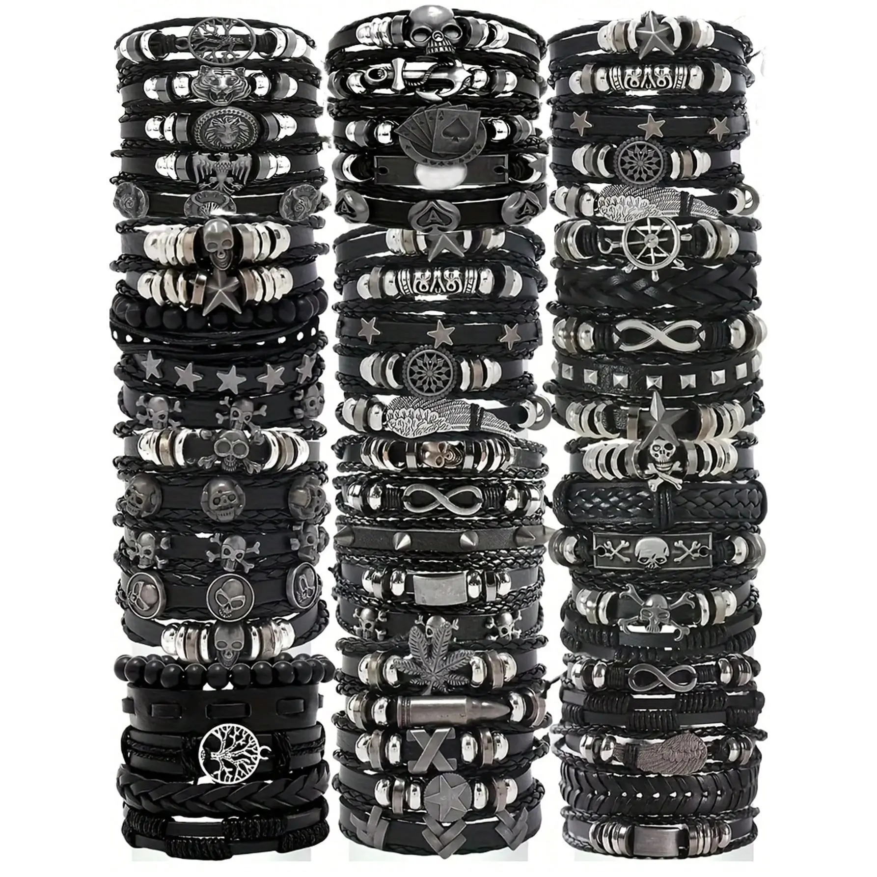 Punk Look PU Synthetic Leather Bracelets for Men - 10/20/30 Pcs Gothic Mix Pack, Unique Gifts for Man, Funky Accessories for Holiday Wear, Funky Unique Accessories, Pu Leather