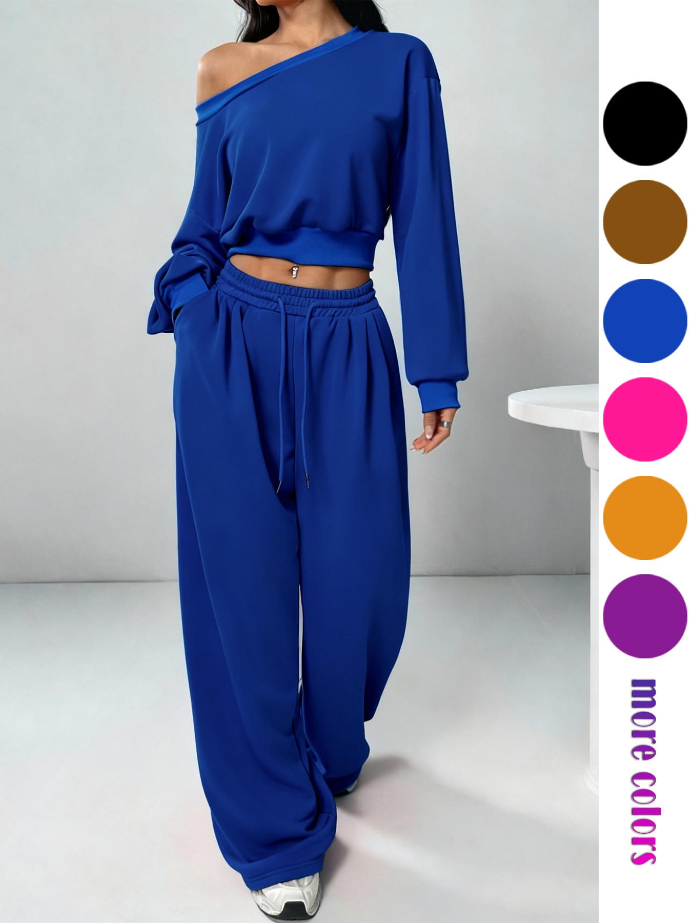 2026Women's Casual Two-Piece Set, Plain Loose Fit Design, Long Sleeves & Pockets, Perfect for All Occasions, Y2K Style