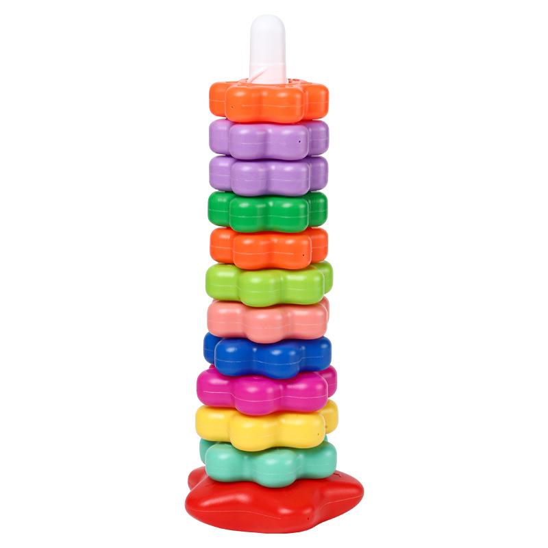 Explosive Rainbow Rotating Tower Flower Rotating Fun Stacking High Collar Early Education Puzzle Baby 6-Month Toy