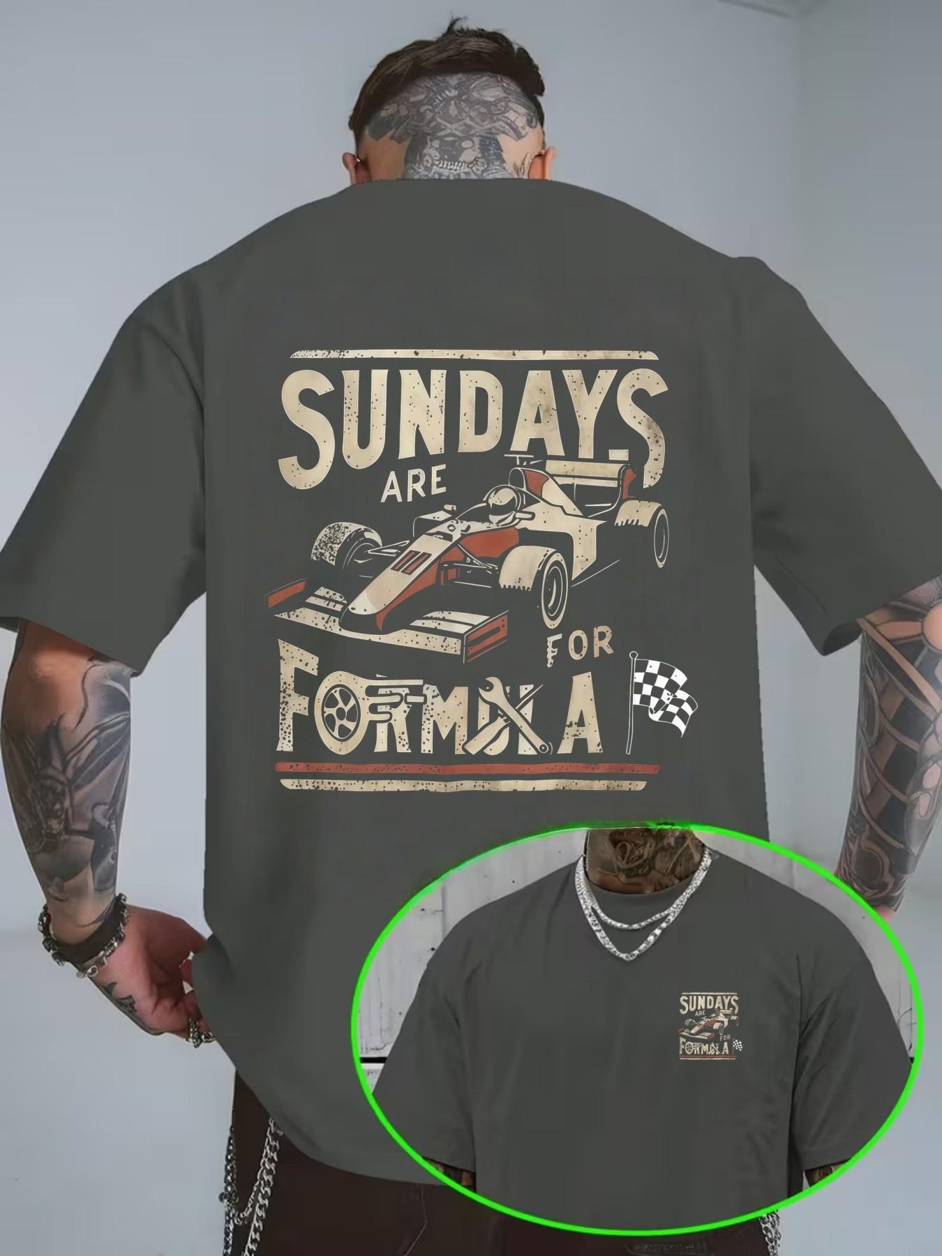 F1 Racing Print Vintage Cotton Short Sleeve T-Shirt, Casual Loose Fit, Home Wear, Daily, Tiktok Trend, Comfortable Unisex Top