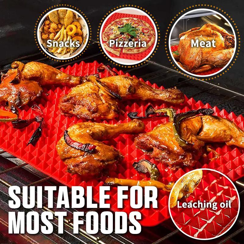 2 Pieces Silicone Baking Mat Red Pyramid Non Stick Bacon Microwave Tray Pastry Mat Red Barbecue Mat Baking Supplies Oven Liner - 40.64 x 27.94 cm Kitchen Counter Silicone Mat