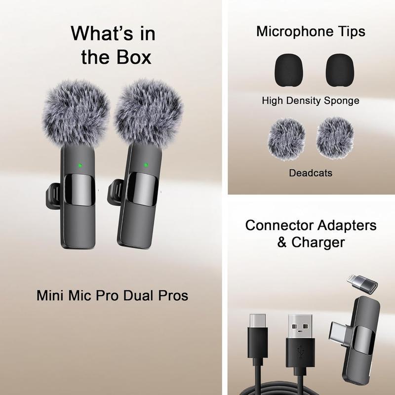 Professional Wireless Lavalier Microphone, USB Rechargeable Wireless Microphone, Plug-Play Lapel Mic for Video Recording, Teaching, Interviews, Podcast Equipment, Gifts for Mums, Gifts for Girlfriend
