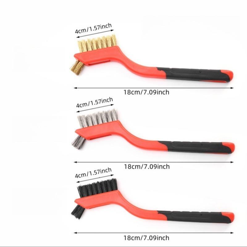 3-Piece Bent Handle Steel Wire Brush Set, Deep Clean Rust & Paint, New Stove Household Cleaning Brush, Stainless Steel Copper Bristle Brushes, Cleaning Supplies
