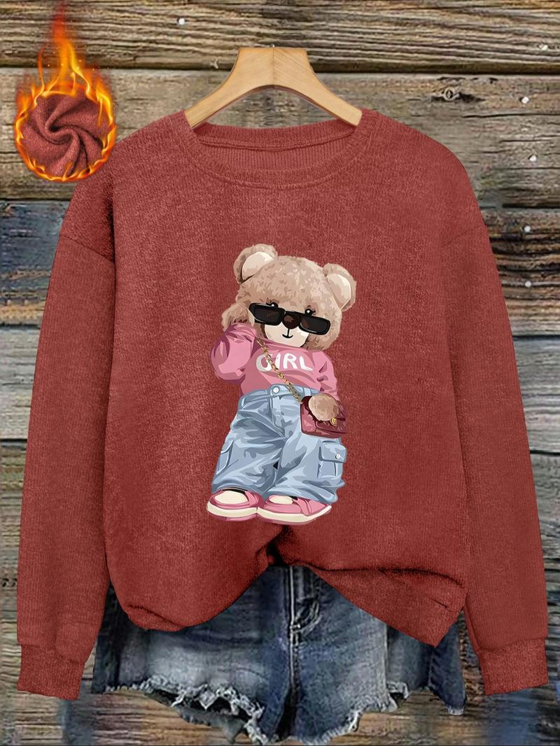 [Autumn and Winter] Women's casual and fashionable round neck faux sweater top, animal pattern, bear print comfortable round neck faux sweater top, suitable for autumn and winter season