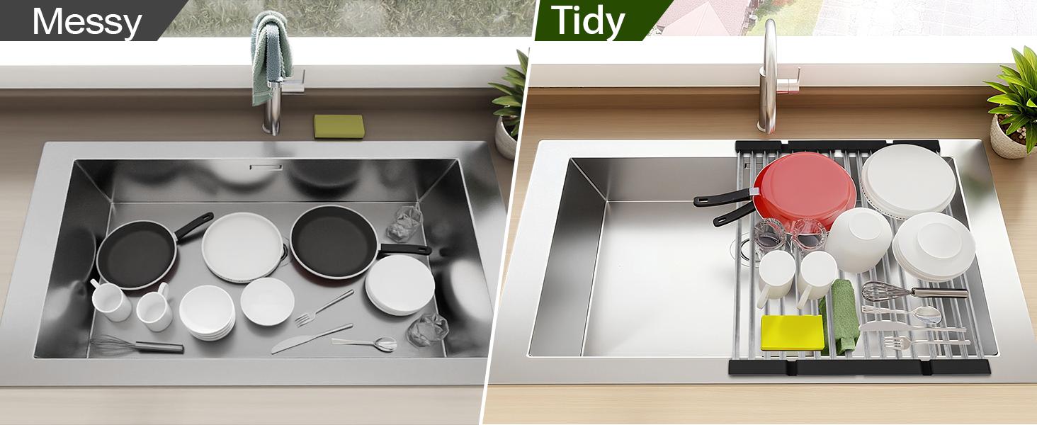 Roll Up Dish Drying Rack Over The Sink Drying Rack Stainless Sink Drying Rack Dishes Drying Mat Foldable Dish Drainer Rack Sink Organizer Accessories