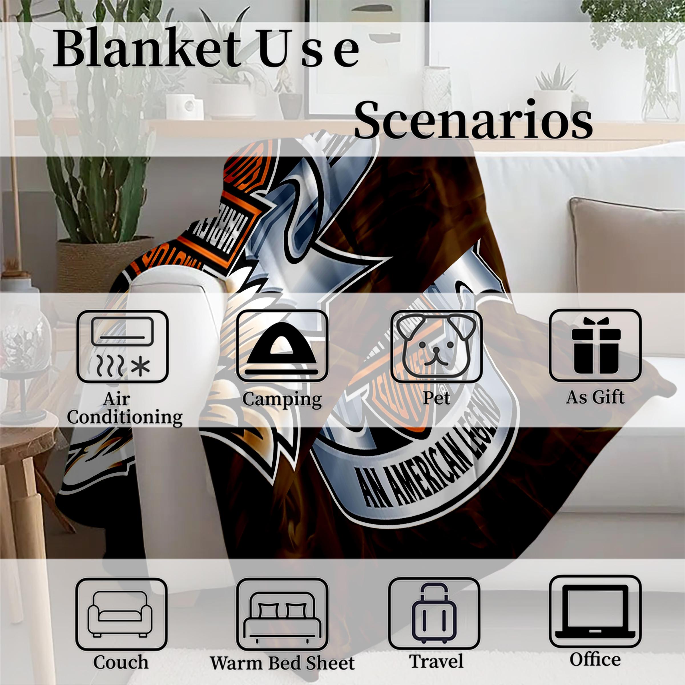 Comfortable Soft Flannel Blanket, Fire Eagle Print, Motorcycle Logo Theme, Multifunctional for Sofa Bed Car Room Office Camping