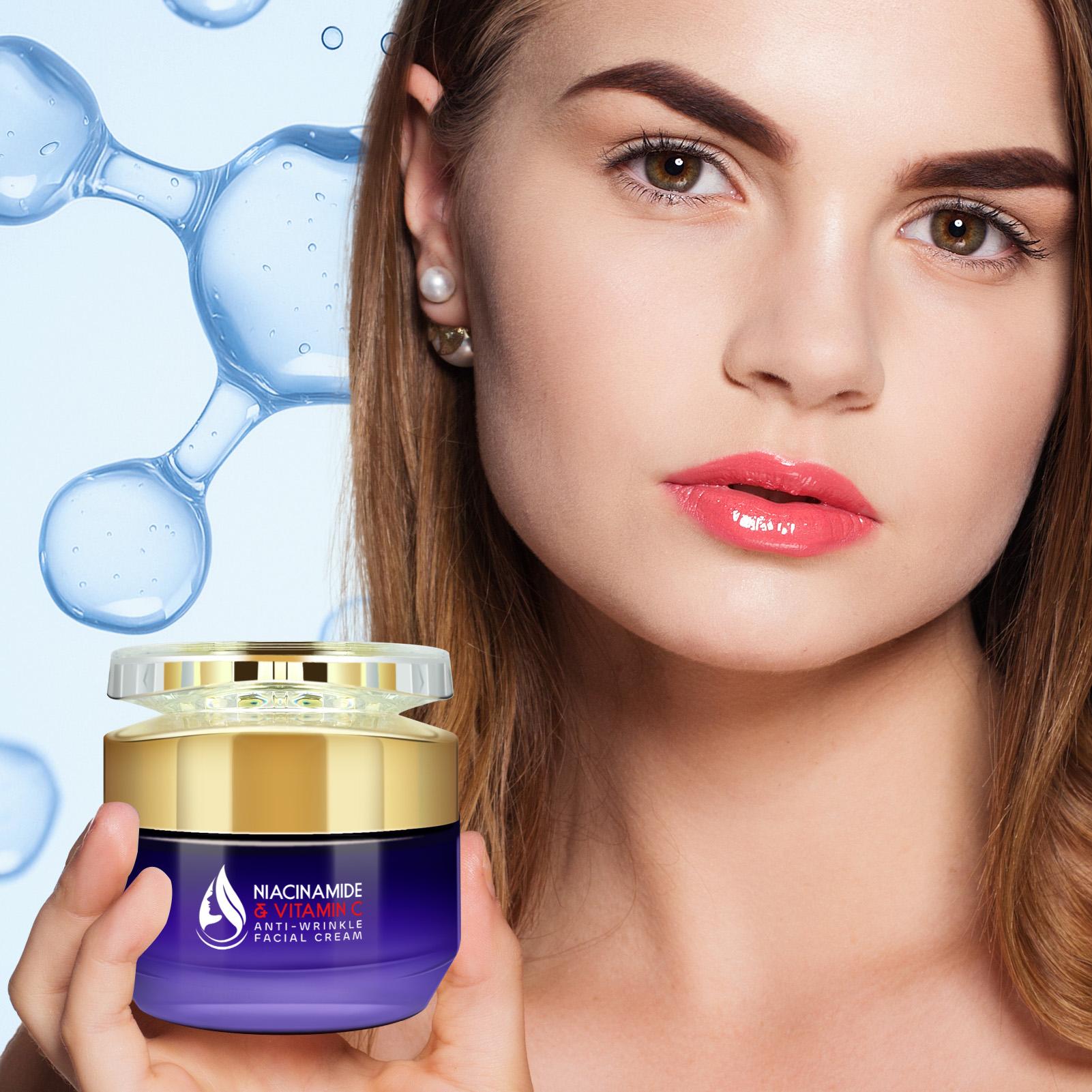 Vitamin C Niacinamide Wrinkle Cream, Gentle Skin Care, Fades Fine Lines, Brightens Skin Tone, Hyaluronic Acid, Long-Lasting Moisture, 50g