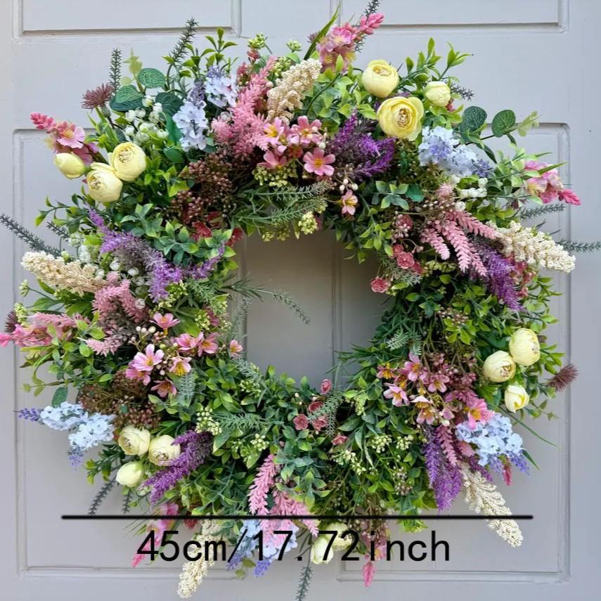 Wildflower Lavender Wreath, Farmhouse Summer Grass Door Decor, All-Season Mother's Day Gift, Spring Wreath, Year-Round Housewarming Present