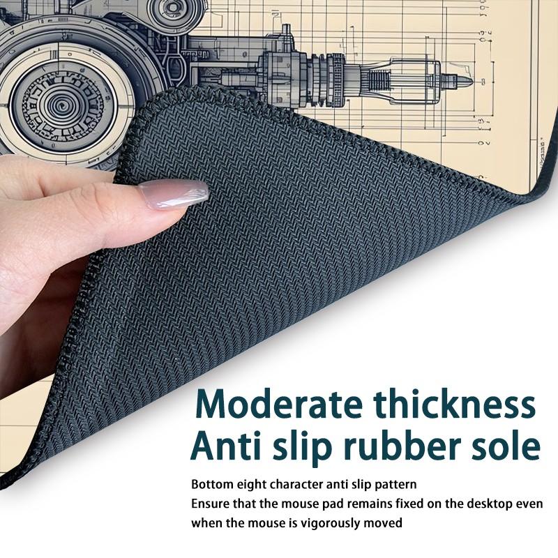 [Mouse Desk Pad] Non-Slip Mouse Pad Large Gaming Mouse Pad With Rubber Base & Stitched Edge Steampunk Gears Vintage Blueprint Design Desk Top Protector Mat For Home Office Use And Holiday Gifts