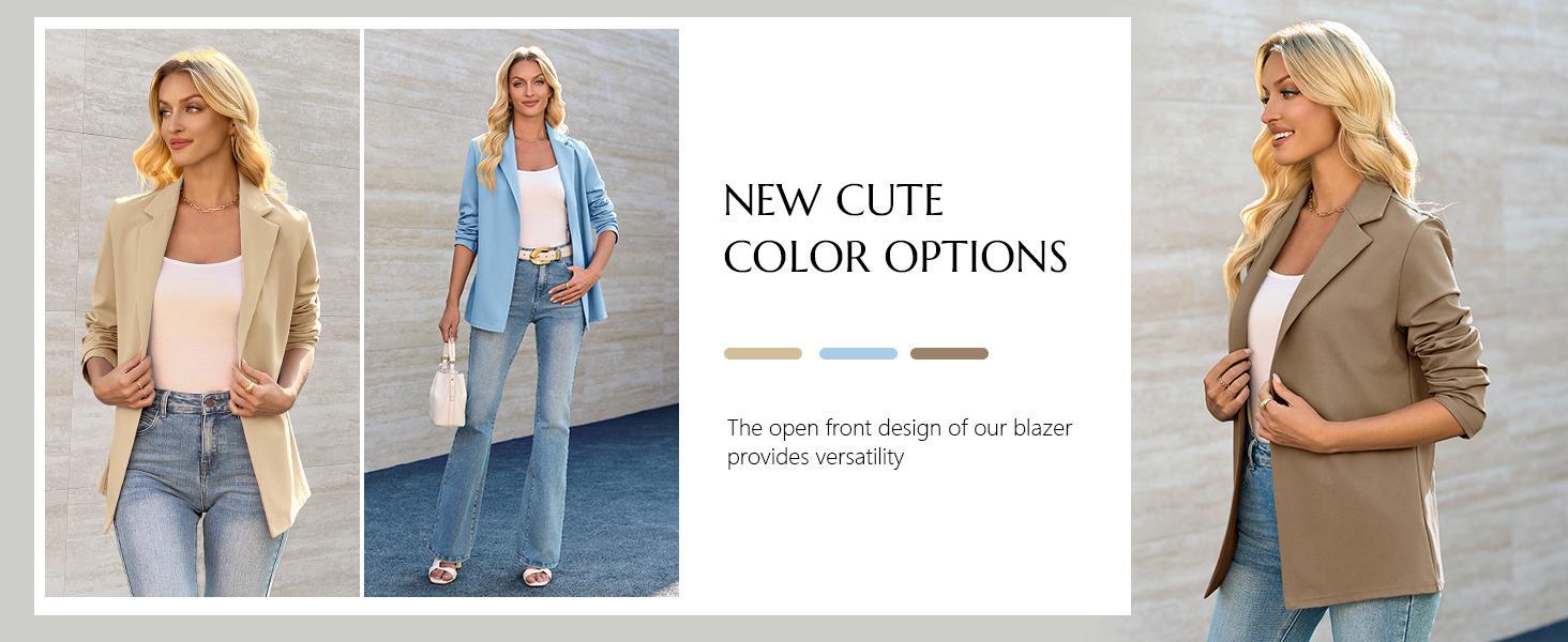 Imily Bela Womens Casual Long Sleeve Blazers Solid Color Knit Blazer Work Office Open Front/Button Down Blazer Jacket Formal Essential