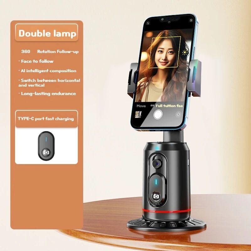 360° Rotating Cloud Mount Stabilizer Selfie Stick Tabletop Face Tracking Camera Tripod with Bluetooth-compatible Remote Shutter and Light Base