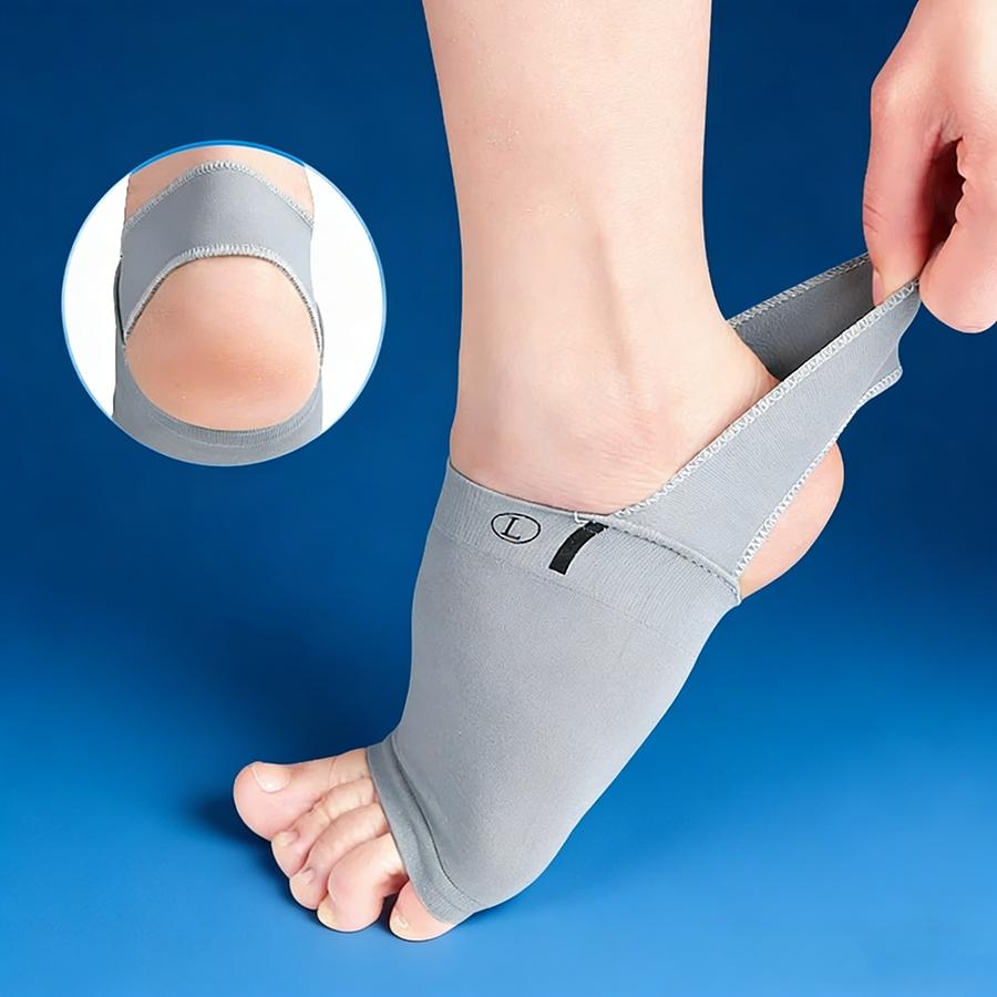 Elastic Heel Strap Arch Support Socks, Comfort Gray Foot Compression Socks with Arch Pads for Sports & Daily Walking