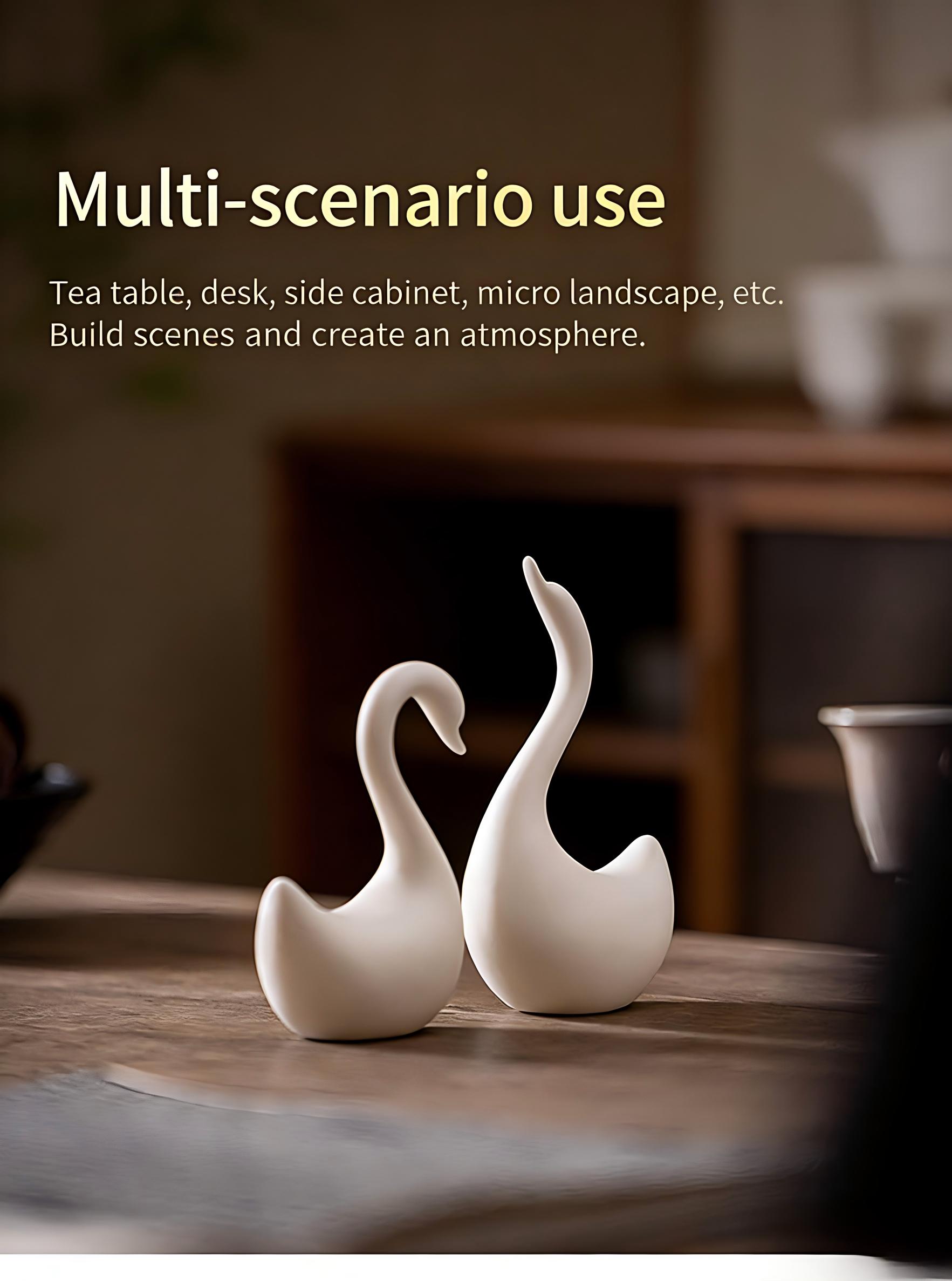 Creative Ceramic Swan Couple Ornaments, White Porcelain Tea Pet Ornaments For Tea Tables And Coffee Tables, Small Swan Ceramic Decorations