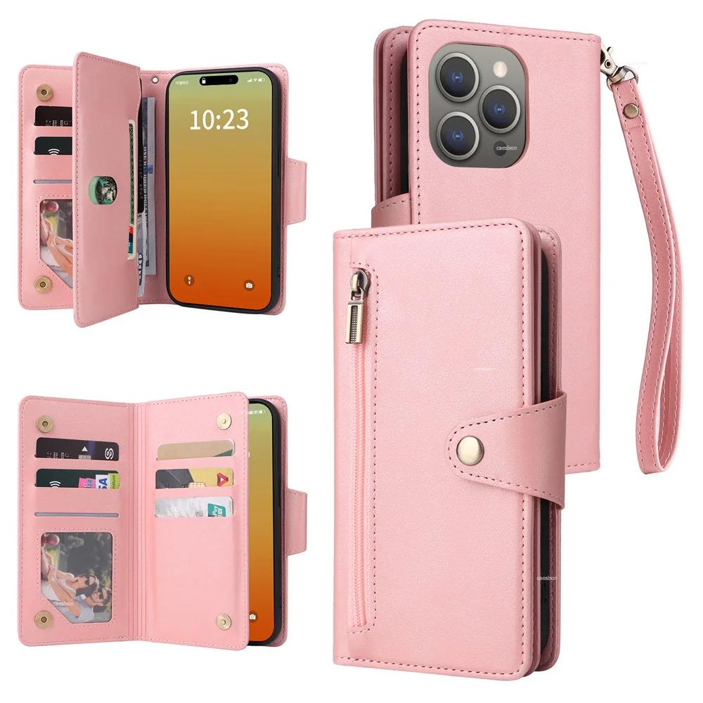 Zipper Wallet Phone Case for IPhone 17 1615 14 13 12 11 Pro Max Mini  Card Slots Strap Leather Cover