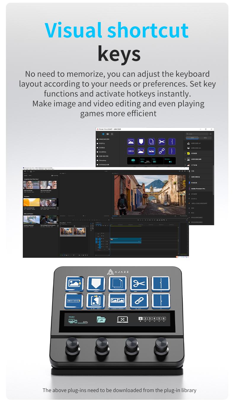 AJAZZ AKP05E Desktop Streaming Controller Programmable LCD Button Multi functional Knob Touch Screen Operation 0-60 ° Adjustable Bracket Compatible with Win/Mac Office Live Streaming Multi scene Application USB Controller
