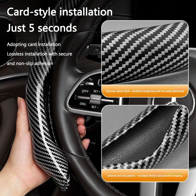 Carbon Fiber Car Anti-Slip Leather Steering Wheel Cover, Fits Jeep Wrangler Jk, Patriot, Commander, Gladiator, Renegade, Grand Cherokee, Compass, Wagoneer