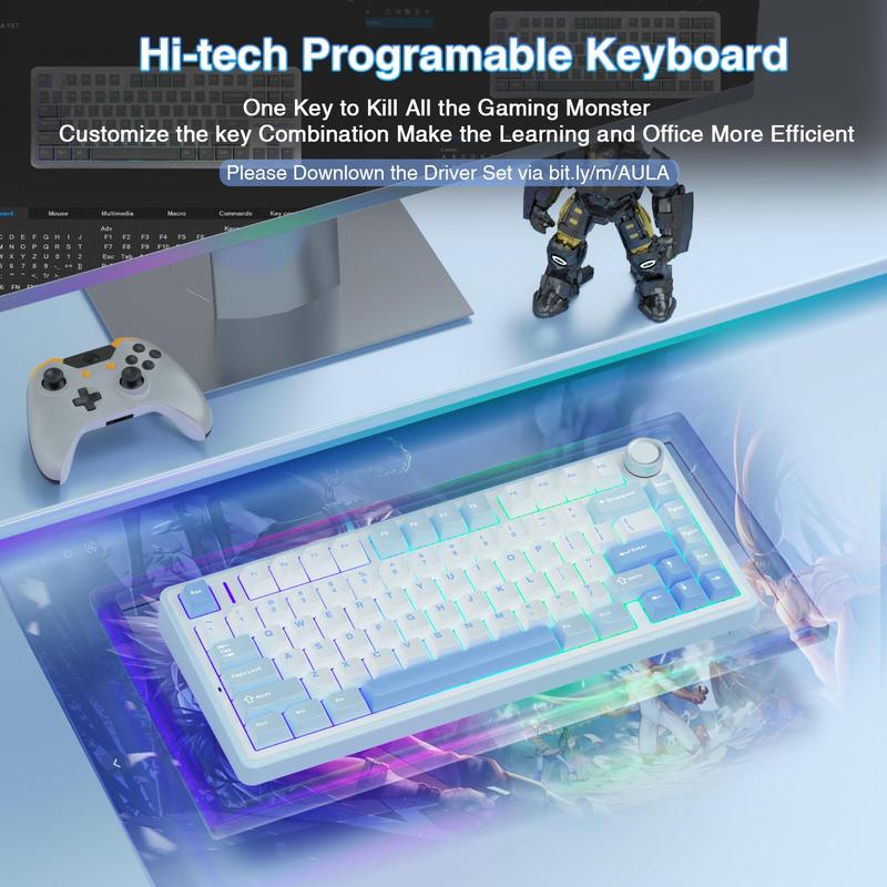 AULA F75 Keyboard 75% Wireless Mechanical Gaming Keyboard, Gasket Hot Swappable Custom Keyboard, Pre-lubricated Ash Wood Switches RGB Rainbow Backlight, Tri-Mode 2.4GHz/Type-C/BT5.0 CreamKeyboard  Office Computer Accessories TikTokShopfalldealsforyou