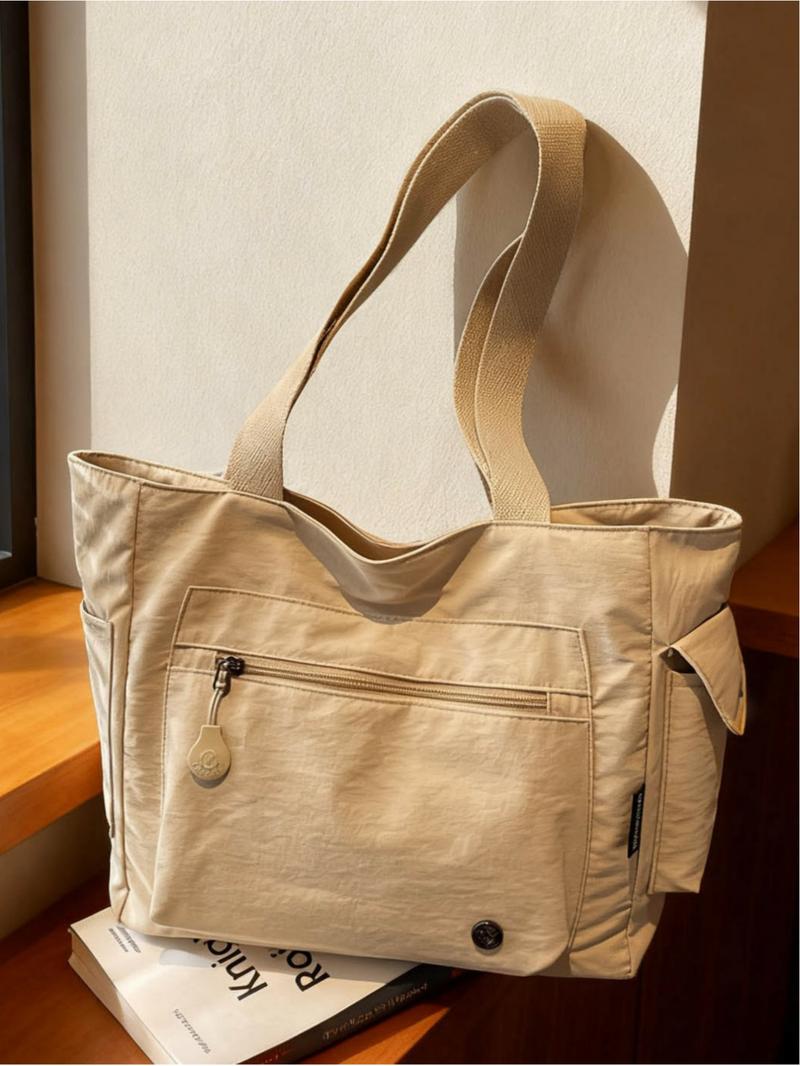 Japanese-style casual large-capacity canvas bag, student laptop bag, simple and lightweight shoulder/handbag/tote bag, zip closure. Suitable for work, school, commuting, shopping, Commuter tote bag, Canvas tote bags