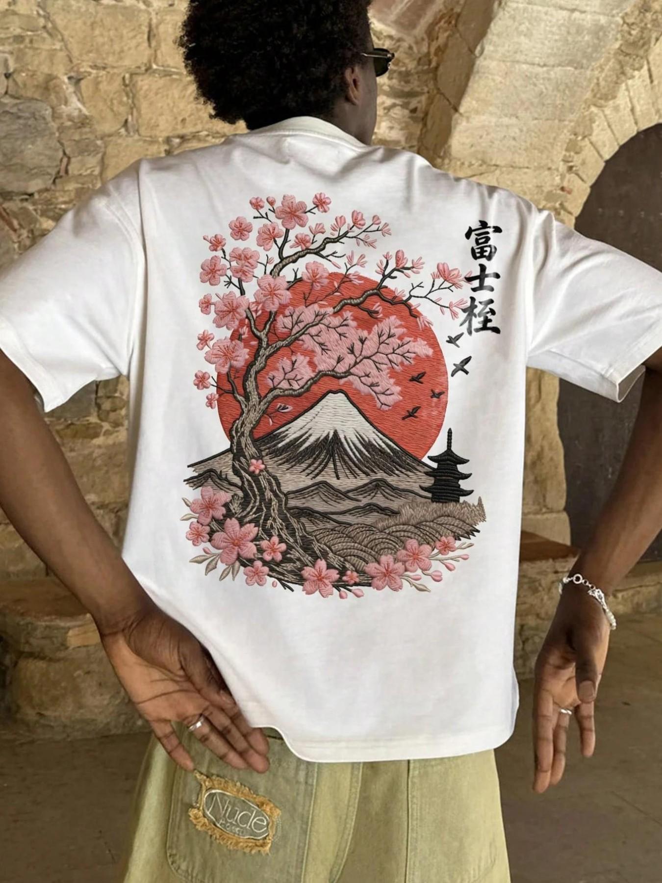 Men's Casual Patterned Short Sleeve T-Shirt, Streetwear Style, Drop Shoulder Design, Lightweight Fabric, Ideal for Daily Wear and Layering