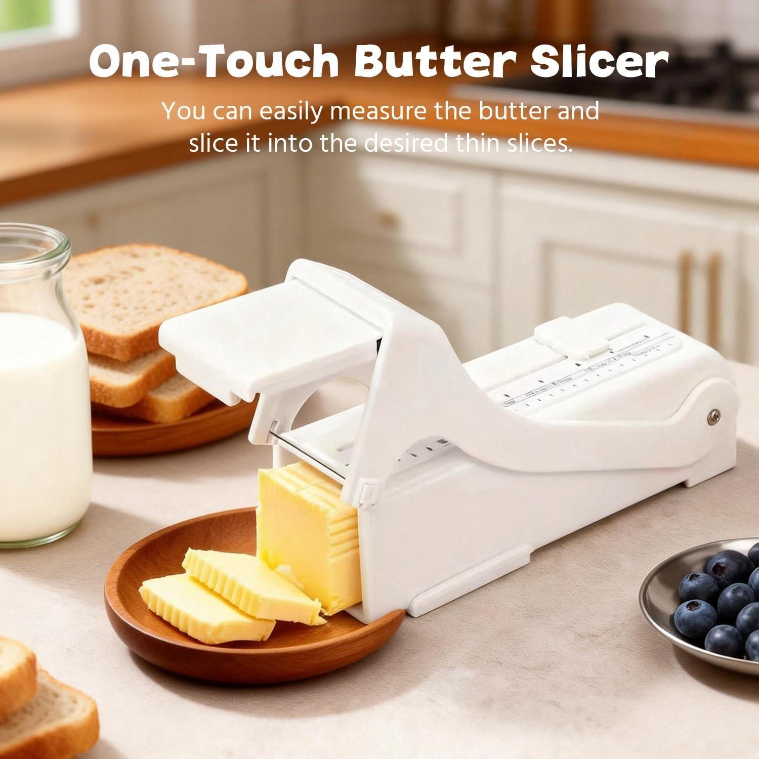 2-in-1 Butter & Cheese Cutter Adjustable Stainless Steel Wire Slicer for Block Cheese Butter Soft Food Portable Measuring Dispenser for Renters Home Cooks Young Families