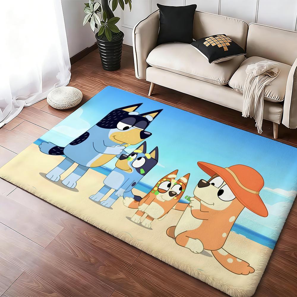 Kwaii Anime B-Bluey Floor Mat Flannel Rugs Soft Warmth Floor Mat Thickened Non-Slip for Room Home Decor Door Mat Strong Water Absorption Upgraded Anti-Slip Backing Easy to Clean