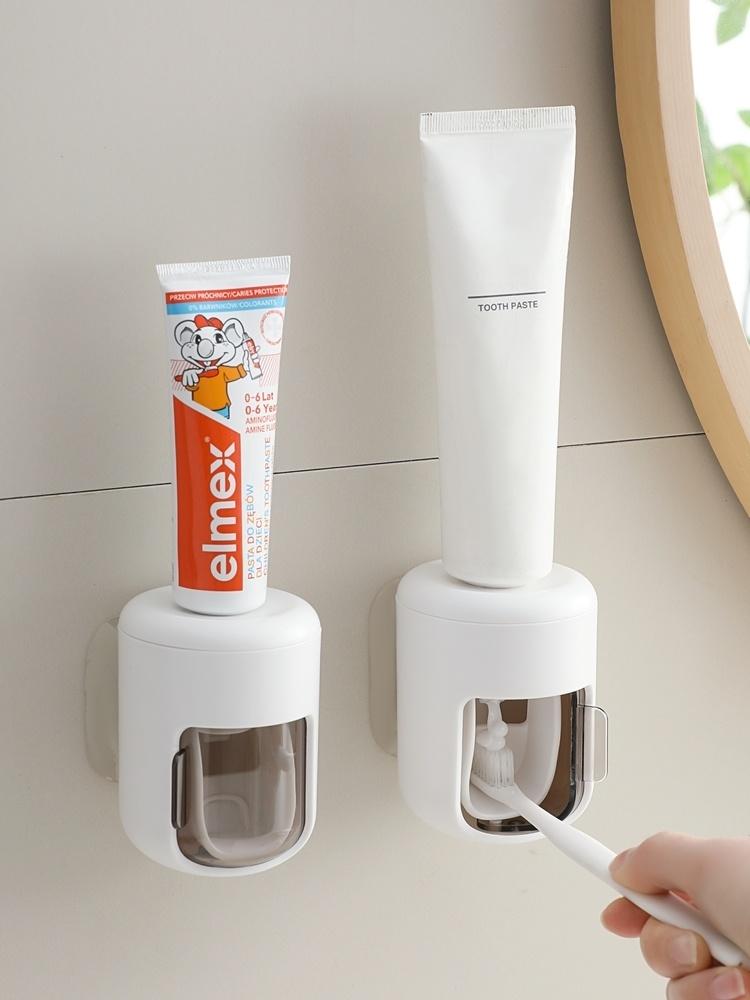 Automatic Toothpaste Squeezer Dispenser, Dustproof Wall-Mounted Design, Toothbrush Storage, Easy-To-Use Oral Care Accessory for Home Bathroom Essentials