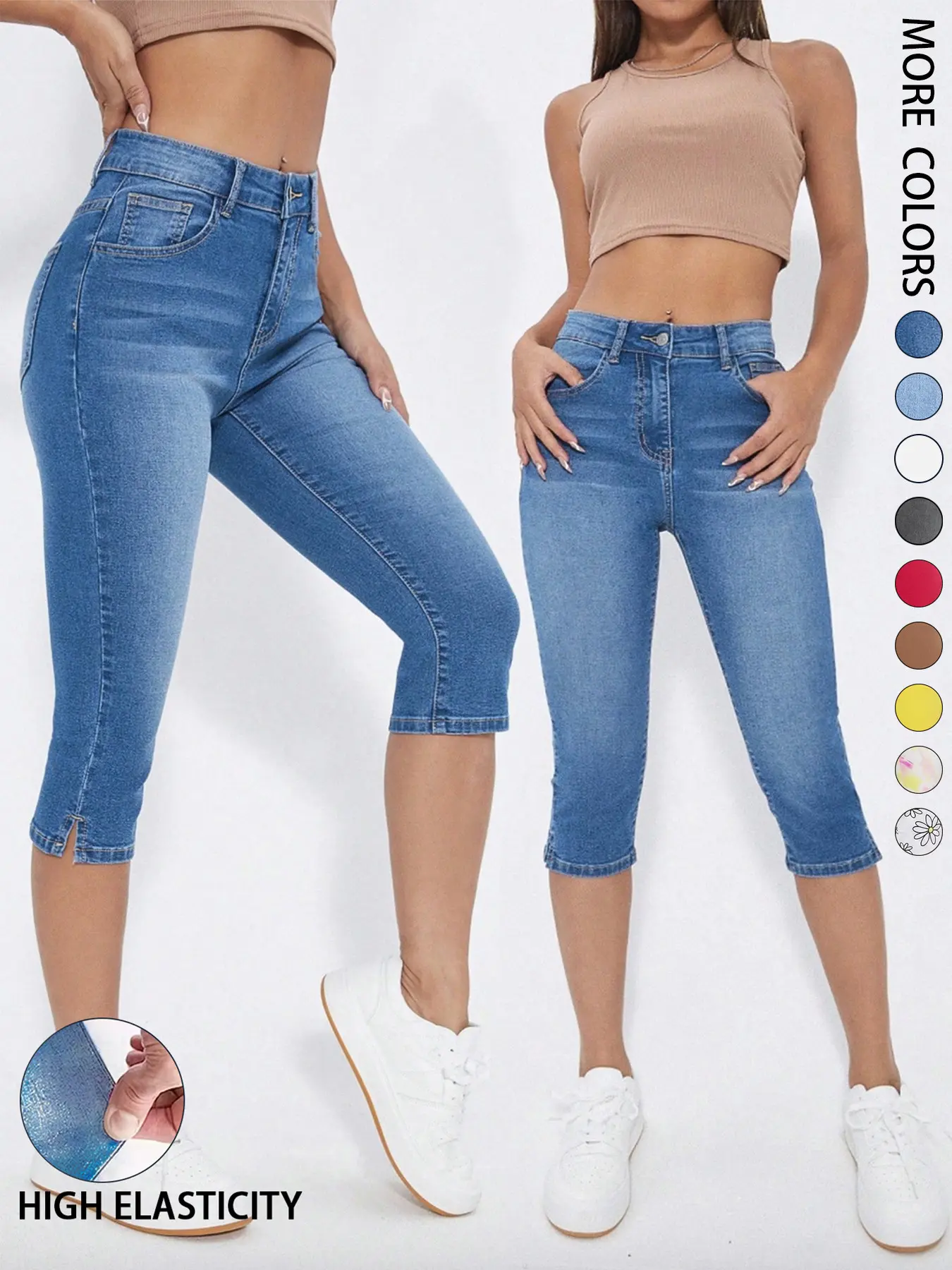 Women's Summer Casual Denim Capris, Casual Basic Slim Fit Stretch Jeans, Comfortable and Stylish Denim Jeans for Everyday Wear, High Stretch Denim
