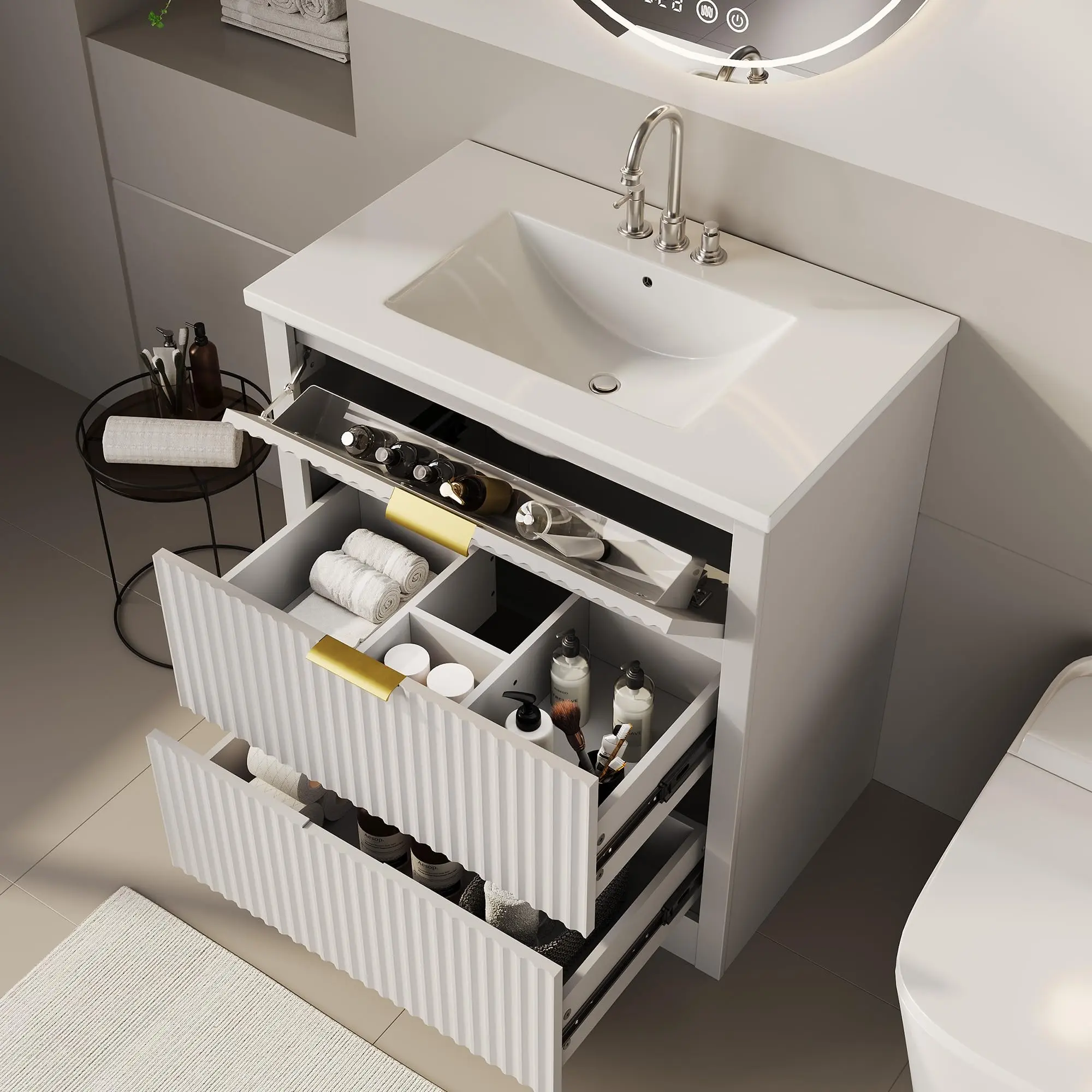GARVEE 30 Inch Bathroom Vanity with Sink, Fluted Bathroom Sink Cabinet