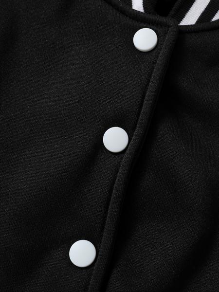 Girls' Short Baseball Jacket Coat, Cartoon Design, Elastic Fabric, Fitted Style, Collared Jacket, Fall & Winter School Uniform Outerwear