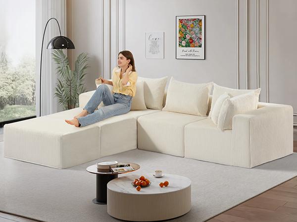 Juikury Cloud 4-6 Seat Sectional Couch,DIY Combination Sectional Couches Modular Sofa with Deep Seat Reversible Ottoman for for Living Room Bedroom