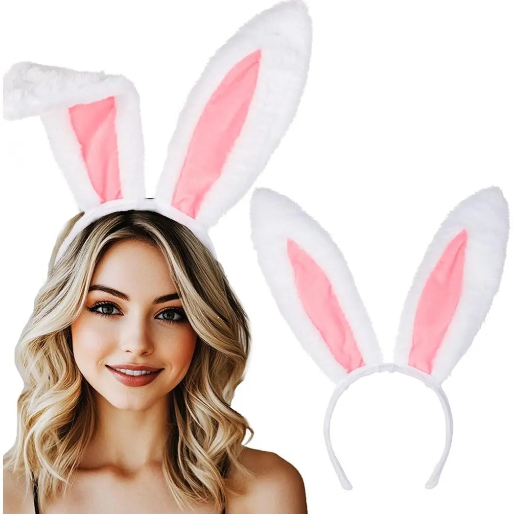 Bunny Ears for Women White  Ears Headbands Furry Bunny Hairband Cute Bunny Hair Accessories for Party Halloween