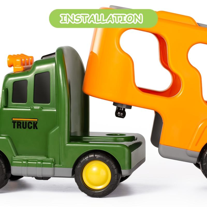 7 in 1 Dinosaur Transport Truck Toy Gifts with Mini Dinosaur lover Figures and Race Cars with Lights and Sounds Educational Play Set for Kids Birthday Christmas